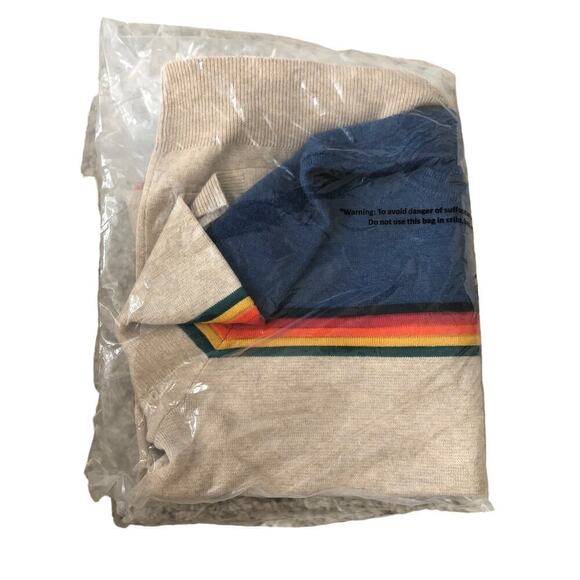 Marine Layer Archive Breck Sweater Stripe Colorblock Pullover Blue Natural NWT L - Picture 8 of 9